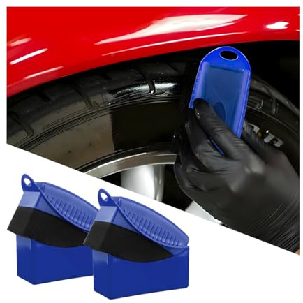 BESULEN 2 Pcs Tire Contour Dressing Applicator, Car Wheel Dressing Shine Sponge with Lid, Polishing Sponge Wax Buffing Pads for Auto, Foam Brush with Cover, Automotive Cleaning Accessories (Blue)