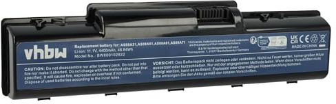 vhbw Akku kompatibel mit Packard Bell EasyNote TJ74 | TR77, TJ75, TJ76, TJ77, TJ78, TR81, TR82 Notebook (4400 mAh, 11,1 V, Li-Ion)