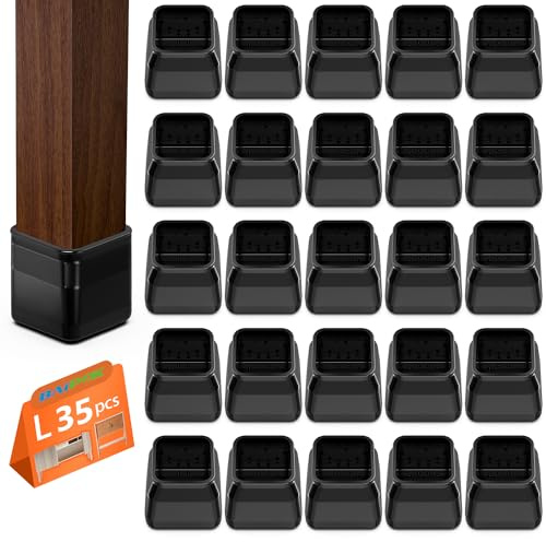 35pcs Stuhlbeinkappen Eckig, Schutzkappen für Stuhlbeine mit Filz, Bodenschoner für Stühle, Klare Silikon Stuhlbeinschoner Zum Schutz von Böden, Schwarz, Groß(32-40mm)