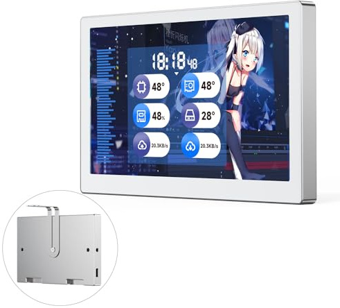 Waveshare 5inch USB Monitor, PC Case Secondary Screen/Desktop RGB Ambient Screen, IPS Panel, 800×480 Resolution, with Music Spectrum Analysis Function, Type-C,CNC Metal Case,Silver