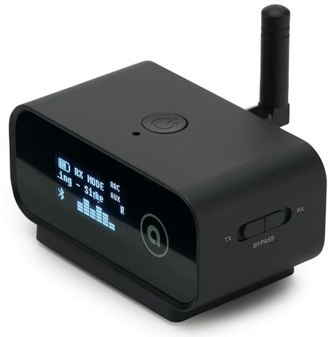 Auris Blume Duo HiFi Bluetooth 5.0 Music TV Transmitter & Receiver Long Range Wireless Adapter | Audiophile DAC, LDAC, aptX HD/LL, Display, Battery & Optical AUX Output Input for Stereo Amplifier Car
