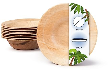 onlyleaf Palmware Plato de snack profunda I profundo 14 cm 100 piezas platos vajilla de hojas de palma Ensaladera de pasta I vajillas desechables compostable biodegradable
