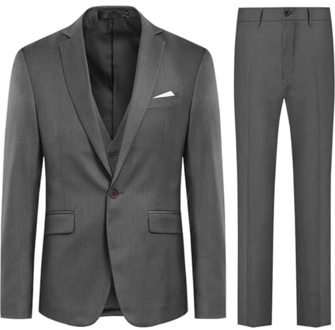 Allthemen kostym herr kostym slim fit 3-delad herrdräkt 3-delad kostymer herr modern kavaj för affärer bröllop, GRÅ, 3XL