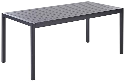 Beliani Gartentisch für 6 Personen schwarz Aluminium/Kunstholz 180x90 cm modern Vernio