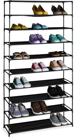 Relaxdays Schuhregal, in verschiedenen Größen, Metall Schuhablage, Stoff Ablage, Schuhgestell für den Flur, schwarz