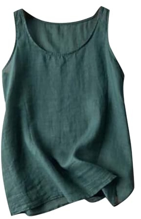 SYDUZAX Linen Tank Tops for Women UK Sleeveless Vest Tops Summer Fashion Cotton Line Baggy Shirt Blouse Plain Swing T-Shirt Retro Vests Casual Loose Solid Tee Tunic for Women UK Plus Size
