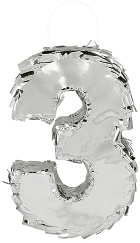 Boland - Chiffres Pinata, 25 x 16 x 5 cm, numéro brillant pour anniversaire et jubilé, chiffre, argent, décoration, jeu de fête