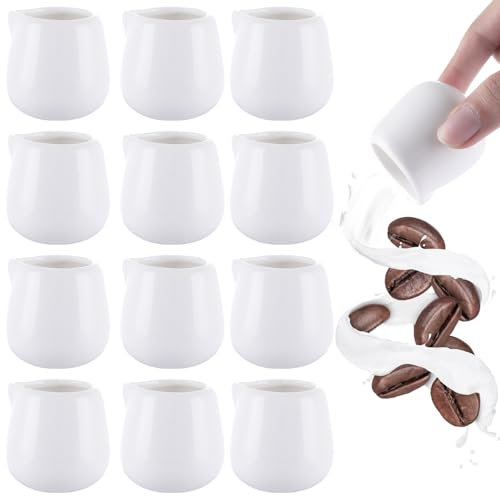 YAYODS 12Pcs Small Milk Jug, 60ml Ceramic Milk Jug, White Gravy Jug Sauce Pots, Sugar Pot, Mini Milk Pouring Jug for offee Milk Tea Sauces, Suitable for Home Kitchen Office Coffee Bar