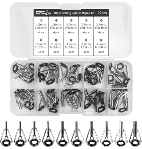 40 Kit Réparation Anneaux Canne à Pêche, 1,6-3,5mm Acier Anneaux de Canne a Peche avec Boîte en Plastique Guide pour Canne a Peche pour Eau Douce Eau Salée Amateurs de Pêche (Noir, 10 Tailles)