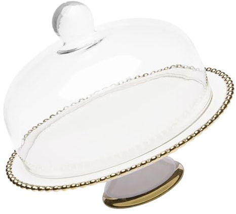 BESTonZON Alzata Per Torta In Porcellana Bianca Da 9 Pollici Con Coperchio Espositore Per Torta Con Bordo Dorato A Cupola In Piatto Da Portata Per Esposizione Di Caramelle