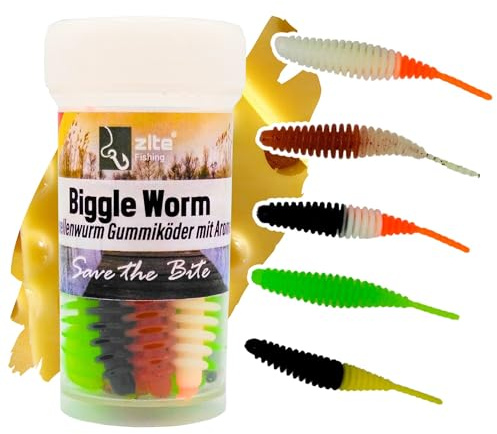 Zite Fishing Biggle Worm Gummiköder 6,5cm | 8 Stück Lamellen-Gummiwurm für | Ultra Light Forellen Angeln | Made in Germany | 100% Phthalatfrei