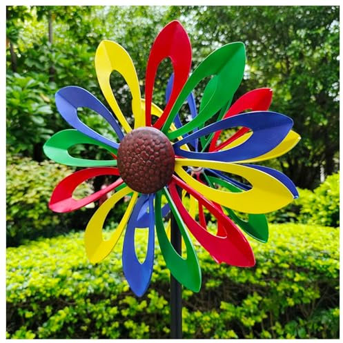 Sonnenblumen Windmühle Doppelwindrad mit gegenläufigen Rotoren,174CM, Windräder Aus Metall Edelstahl Familie, Freunde Und Bekannte,Colorful