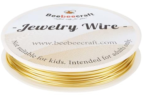 Beebeecraft Alambre de Envoltura de Oro de Calibre 18, latón Chapado En Oro Real de 14 quilates, Alambre de Abalorios Resistente Al Deslustre de 32.81 pies para Hacer Joyas, Coronas Florales