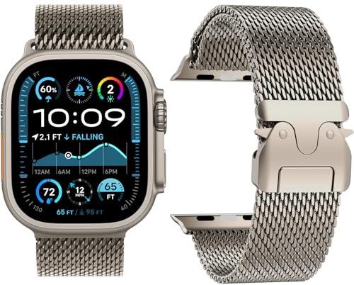 Milanaise Armband kompatibelt med Apple Watch Ultra 2/Ultra 49 mm 46 mm 45 mm 44 mm 42 mm (Serie 3 2 1), kvinnor och män, spänne i fallskärmsstil metallarmband för iWatch 10 9 SE 8 7 6 5 4