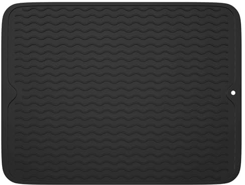 Dyaucwpo Tappetino Scolapiatti, Tappetino Scola Stoviglie 40 × 30 cm, Tappetino Silicone Cucina, Tappetino Scolapiatti da Lavello, Tappetino in Silicone Antiscivolo, Nero, per Bancone Cucina