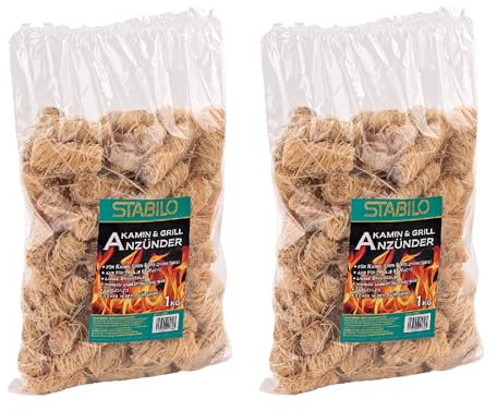 Grill- und Kaminanzünder aus Holzwolle & Wachs 2kg | Anzünder, Feueranzünder, Ofenanzünder, Kaminanzünder | 2x1kg