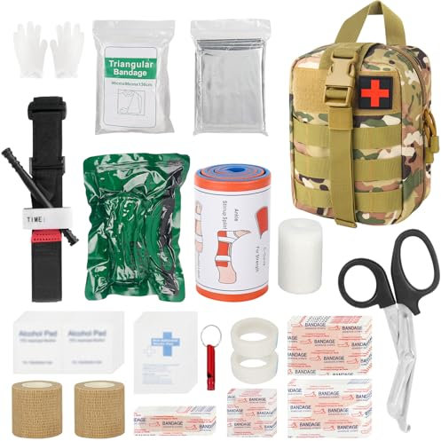 Mineup Trousse de Secours Complète, 54 PCS Tactique Sac Secours, Trousse de Secours Voiture, Trousse de Secours Militaire, Pochette médecine tactique pour Maison, Voiture, Camping, Camouflage 2