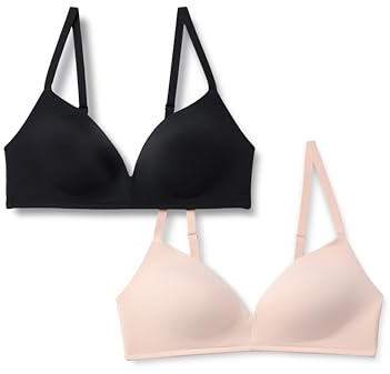 Amazon Essentials Bralette con Scollo Profondo, Imbottita, senza Ferretto, in Microfibra Ultra Liscia, Elasticizzato in 4 direzioni Donna, Confezione da 2, Nero/Petalo Chiaro, 2B