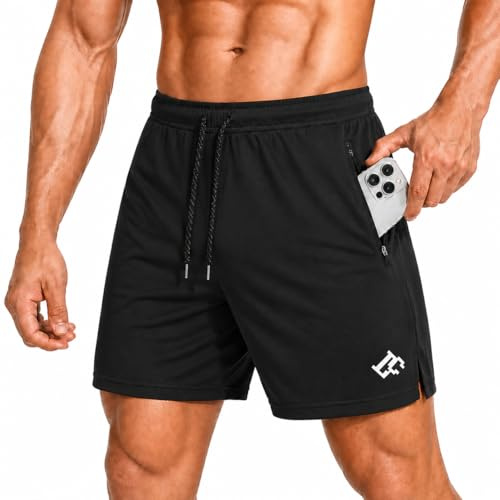 LORSPORTCH Pantalones Cortos de Gimnasio para Hombre Correr Deportivos Bolsillos con Cremallera