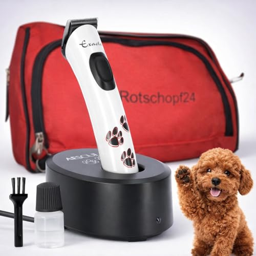 Aesculap Exacta Hundetrimmer Pfotentrimmer Akku + Tasche. Made in Germany. | Leiser Hundetrimmer für Pfoten, Gesicht & Details. 0,5 mm. Präzisionsschnitt inkl. Rotschopf24 Tasche