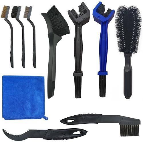 10 Pcs Bike Cleaning Kit Motorcycle Chain Cleaner Tool Cleaning Brushes for Bike & Motorbike Chain/Tire/Sprocket Corner Stain Clean