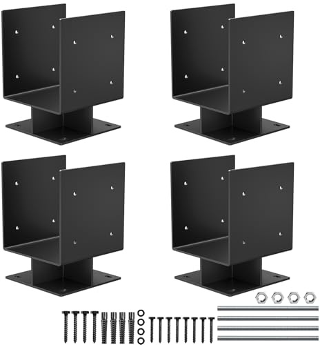 8x 8 Concrete Post Base, 4Pcs Stainless Steel Adjustable Post Anchor Bracket (Internal 3.5 x 3.5), U-Shape Wood Post Base Holder for Pavilion Deck Porch Handrail Railing Support