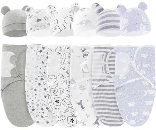 PEIPEIWU 6er Set Swaddles Pucksack Baby 0-3 Monate,100% Bio-Baumwolle Baby Schlafsäcke für Neugeborene, Geschenkset für Jungen und Mädchen (Grau)