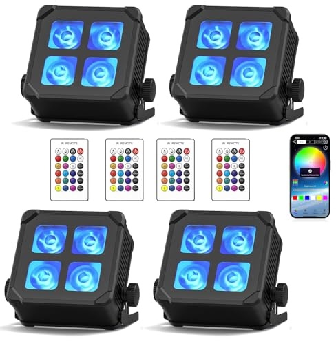 U`King 4PCS 4x10W LED Par Akku Wasserdicht, RGBWA UV Bühnenlicht Outdoor Strahler IP65 mit Fernbedienung, Unterstützt APP, IR, 2,4 GHz Wireless für Regentage Schwimmbad Hochzeit Bar Show Disco