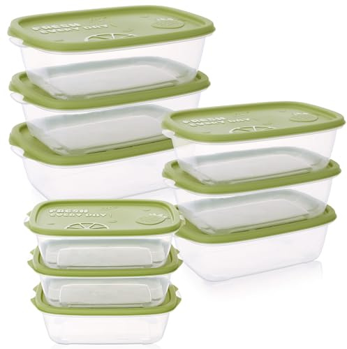 saerryor 9pcs Rectangle Plastic Food Containers Sets with Lids, 250ml/500ml/1000ml Plastic Food Storage Box, Reusable Meal Boxes or Lunch Snacks,Yogurt and Salad