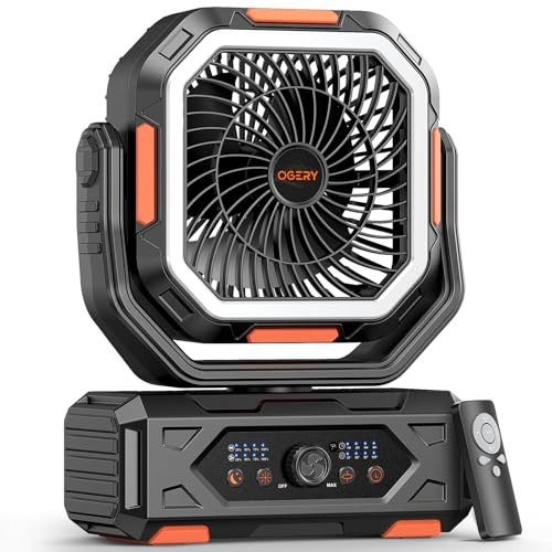 OGERY 2025 Camping Ventilator tragbar mit Akku, 20000mAh Battery, Starke Luftleistung mit Stufenlose Geschwindigkeitsregelung, Schnellladung – Ideal für Zelt, Reise, Car & Outdoor-Camping