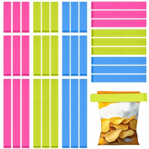 KOOOGEAR 36 Pcs Reusable Food Bag Clips, Coloured Food Storage Clips in 4 Sizes (6cm, 8cm, 11cm, 14cm) For Snacks, Biscuits, Chips, Kitchen Organization