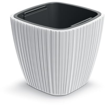Tymar Vaso da fiori alto per interni ed esterni, grande, con inserto, vaso quadrato (40 x 40 cm, altezza = 36 cm, bianco)