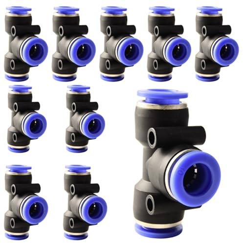 ANGEEK 10 Stück 10mm 3 Wege T-Verbinder Push to Connect Fittings Pneumatik Steckverbinder,PE Pneumatische Anschlüsse pneumatische Steckverbindung Kunststoff Schnellverschluss, Druckluft Steckverbinder