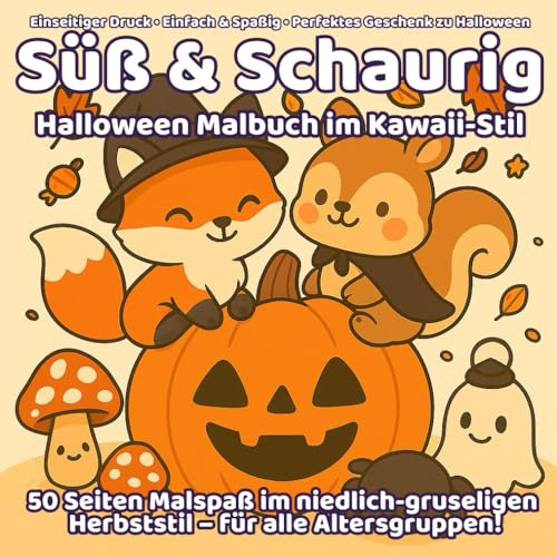 Süß & Schaurig – Halloween Malbuch im Kawaii-Stil Viele niedliche & entspannende Motive für Kinder, Teens & Erwachsene – Einseitiger Druck – Kreativer ... im niedlich-schaurigen Herbststil für alle