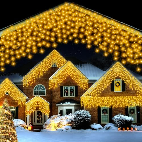 FFZZKJ Eisregen Lichterkette Außen für Weihnachten 7.5M 240 LED, mit Timer/IP44 Wasserdicht/8 Modi Lichterkette Weihnachten für Dach, Zaun, Terrasse, Garten, Warmweiß