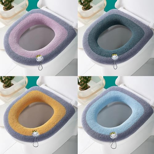 4 Pezzi Copriwater in Peluche,Copri Sedile WC Morbido Invernale,Copri WC Lavabile,Cuscino Coprisedile WC,Copriwater Universale Caldo in Peluche per Toilette,Estensibili Adatti Lavabile Cuscino Sedile