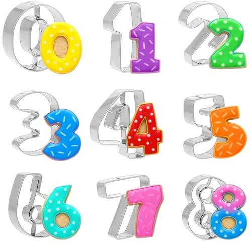 ENBRWAS Zahlenausstecher Edelstahl 9er Set, ca. 7,6–8,1 cm | Für Plätzchen, Fondant und Marzipan – die Zahl 6 einfach umdrehen und als 9 verwenden