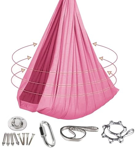 Indoor Hängematte, ultraleichte tragbare Schaukel Outdoor, geeignet für Schlafzimmer, Balkone, Innenhöfe oder Camping, komplett mit allem Zubehör(Rosa)