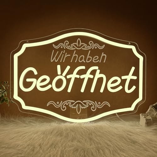 Wir Haben Geöffnet Neon Schild,Open Schild LED Wanddekoration für Geschäfte Café Restaurant Hotel Modegeschäft Buchhandlung Cafeteria,Willkommen Neon Sign Geschenk für Geschäft USB Powered（15*11）