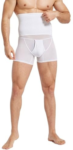 HLTYGWX Pantaloncini Modellanti Dimagranti a Compressione da Uomo Cintura Addominale Regolabile per Il Controllo della Pancia in Rete Traspirante (Bianco, XXL)