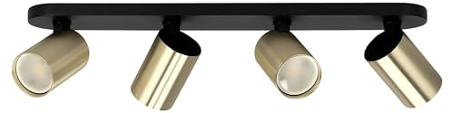 EDO Deckenstrahler GU10 MALGA ELEGANT, 4 Flammig, Deckenlampe Schwarz-Goldene, Drehbar Spotbalken, Deckenleuchte Schwenkbar, Wandstrahler, Spot, Downlight, Lampe für Schlafzimmer, Küche, Wohnzimmer