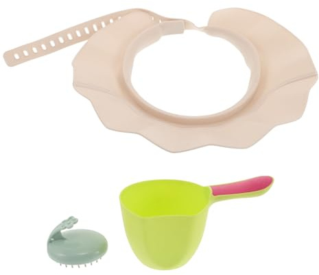 HAKIDZEL 1 Set Bonnet de Lavage de Cheveux Bonnet de Bain Ajustable à Protection Imperméable Brosse et Gobelet pour Hommes, Femmes, Personnes Âgées