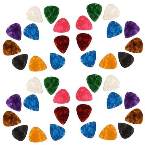 50 Pcs Guitar Picks, 0.46mm Thin Celluloid Plectrums – Colorful Variety Pack with Good Toughness & Durability for Acoustic, Electric & Bass Guitars