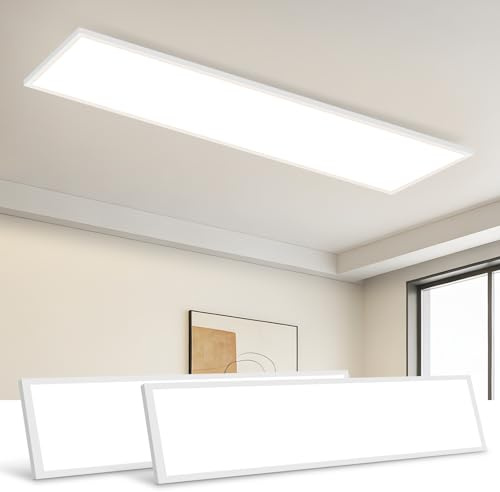 CBJKTX 2ER LED Panel 120x30 Deckenleuchte Deckenpanel Dimmbar Lang Büro | Deckenlampe mit Fernbedienung Flach Bürolampe Decke 40W Küchenlampe Rechteckig Tageslichtlampe Decke für Werkstatt Flur Küche
