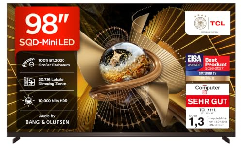 TCL 98X11L Televisor 98 Pulgadas SQD-Mini LED 4K Smart TV, HDR 10000 nits, 20736 Local Dimming, 144Hz Game Accelerator 288Hz FHD, Bang & Olufsen, Dolby Vision IQ, Procesador TSR AiPQ, Google TV