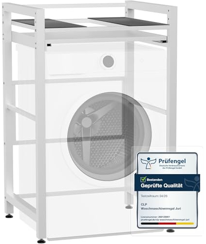 CLP Estanteria apilable Juri para Lavadora y Secadora, Soporte de Acero, balda Extraible, hasta 300 kg, Color:Blanco