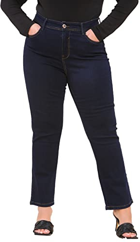 UC Womens Ex High Street Brand Curve Straight Leg Jeans Ladies Stretchy Denim (14, Indigo)