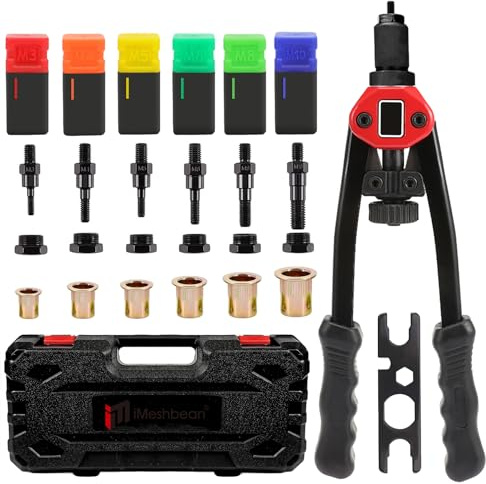 iMeshbean 13'' Hand Rivet Nut Tool, Rivet Nut Gun, Professional Hand Rivet Setter Metric Stainless Steel Nutsert Tool with 60pcs Mandrel Kit M3 M4 M5 M6 M8 M10