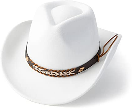 Gossifan western cowboy & cowgirl hatt filt brett brätte kvinnor män Fedora hattar, Vitt, M