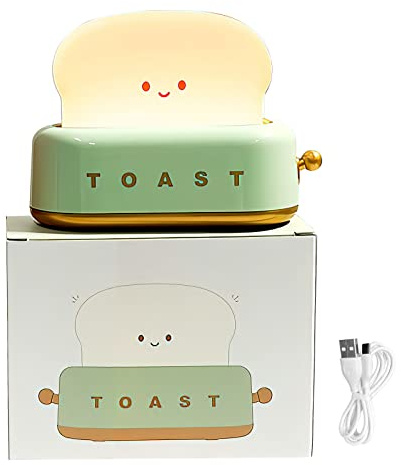 TNSLAND Toast Nachtlicht Kinder, Kawaii LED Nachtlicht mit Timer, Babyzimmer LED Nachttischlampe USB Wiederaufladbar Baby Nachtleuchte Stilllicht, Lächeln Brot Toast Nachtlampe für Teen Girl Boy Lady